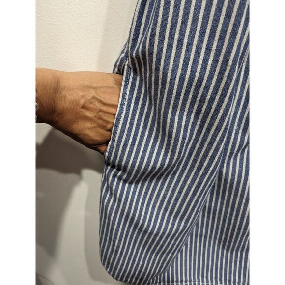 Beachlunchlounge Blue & White Striped Cotton One Shoulder Ruffle Mini Dress, SP - Picture 5 of 10